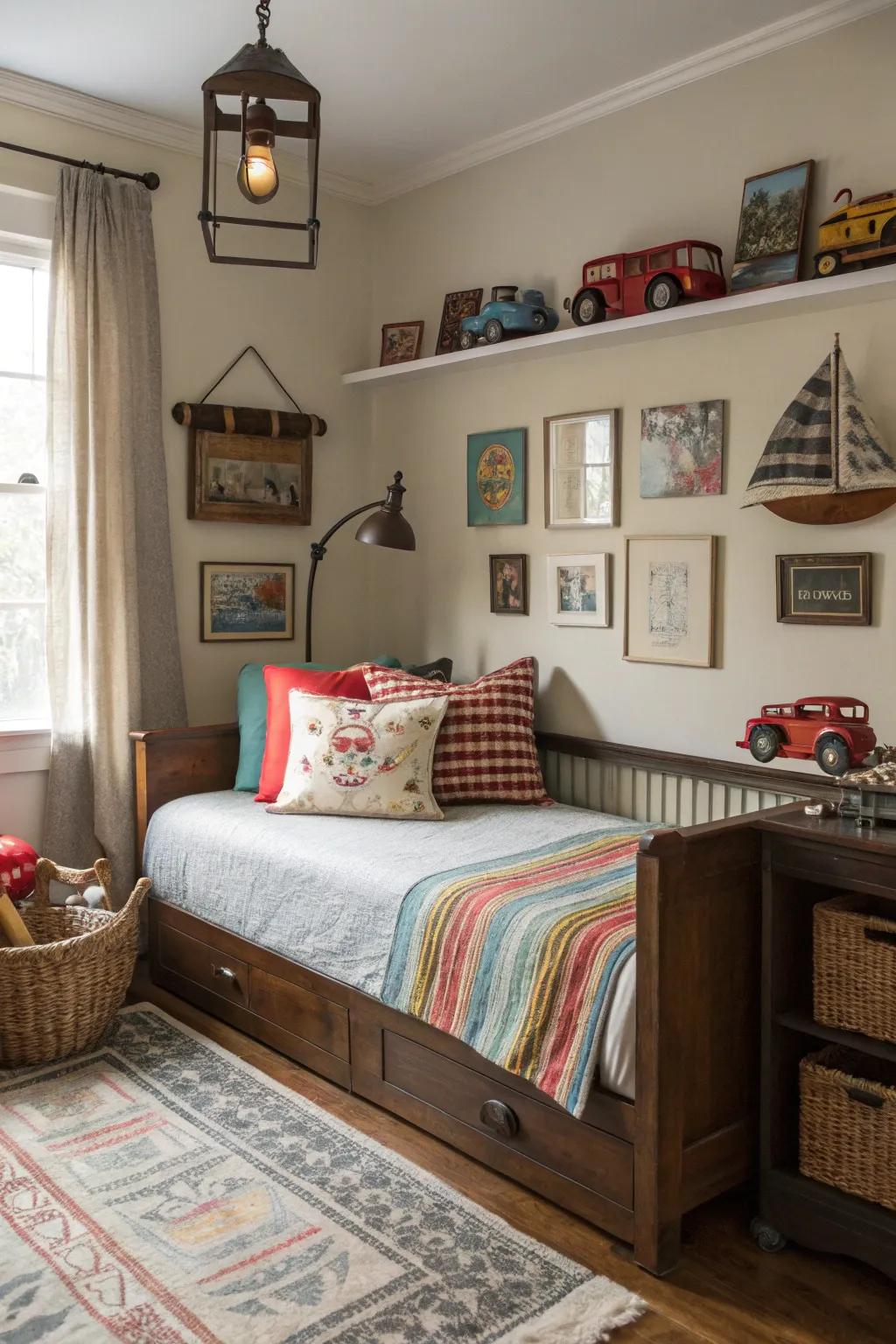 Infuse charm and history into a boy's room with vintage-themed daybed décor.