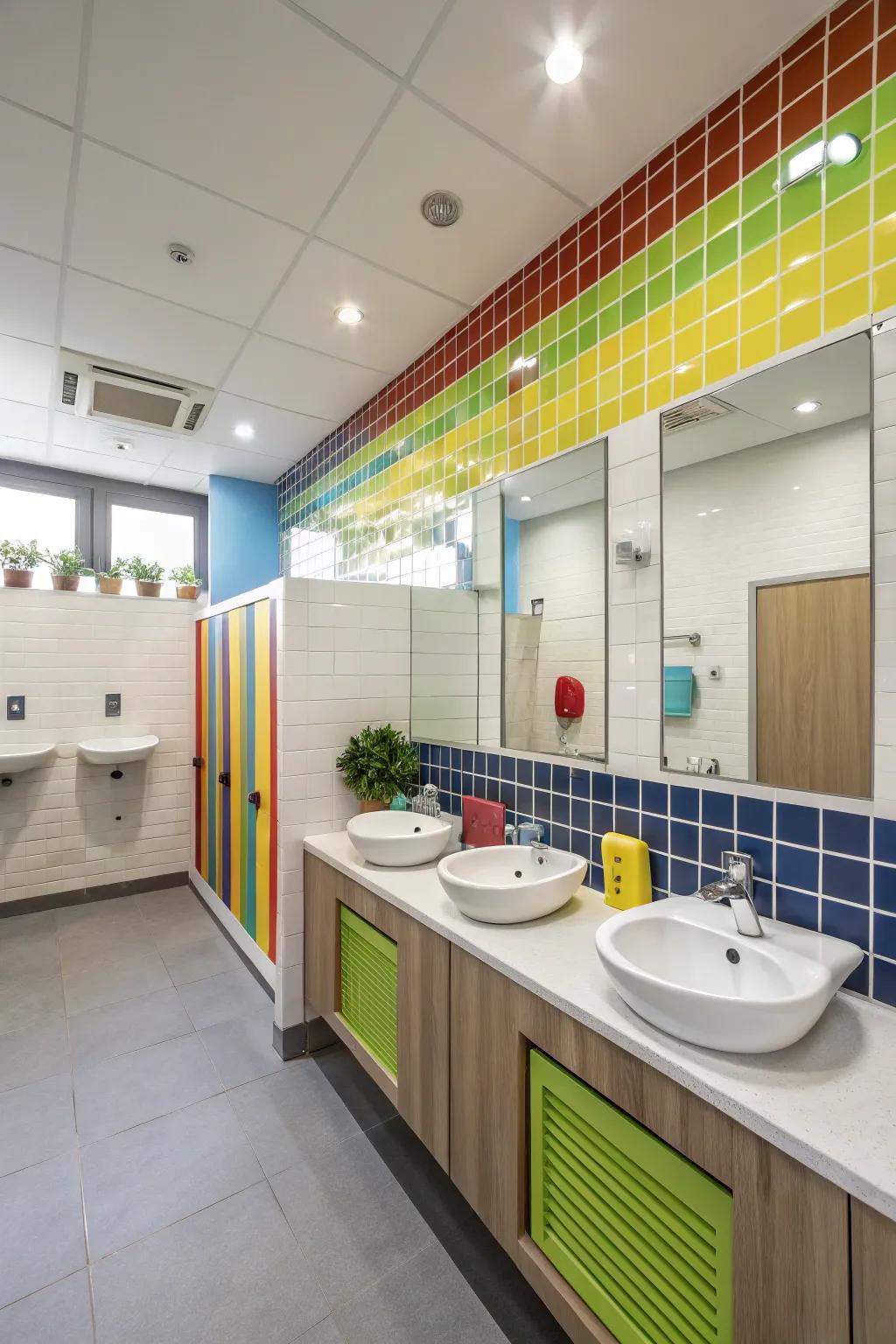 Sustainable fixtures promote sustainability in a boys' bathroom.