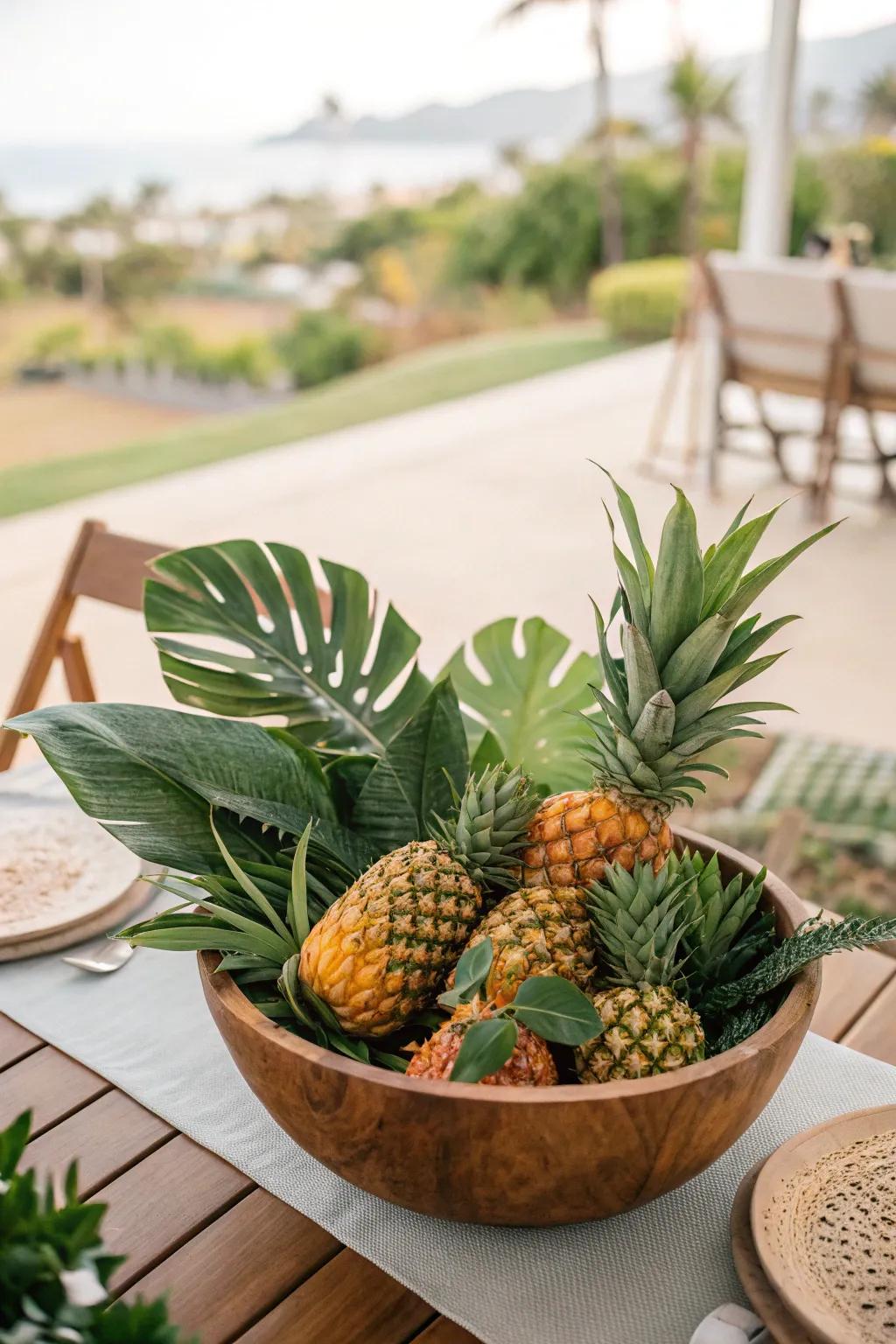 Tropical summer vibes using pineapples and leaves