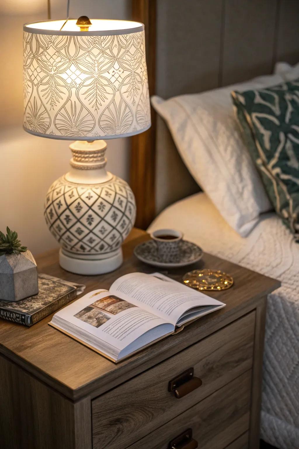 A styled bedside adds both beauty and simplicity to the space.