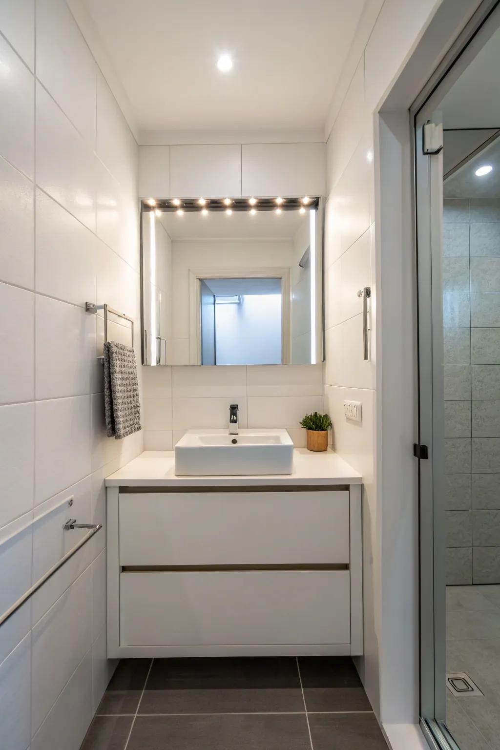 A floating vanity maximizes floor space, making the bathroom feel more expansive.