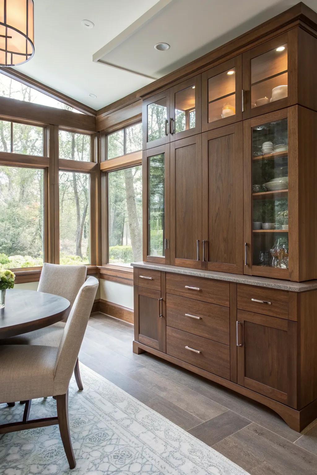 Custom-fit cabinets seamlessly integrated into a unique dining area.