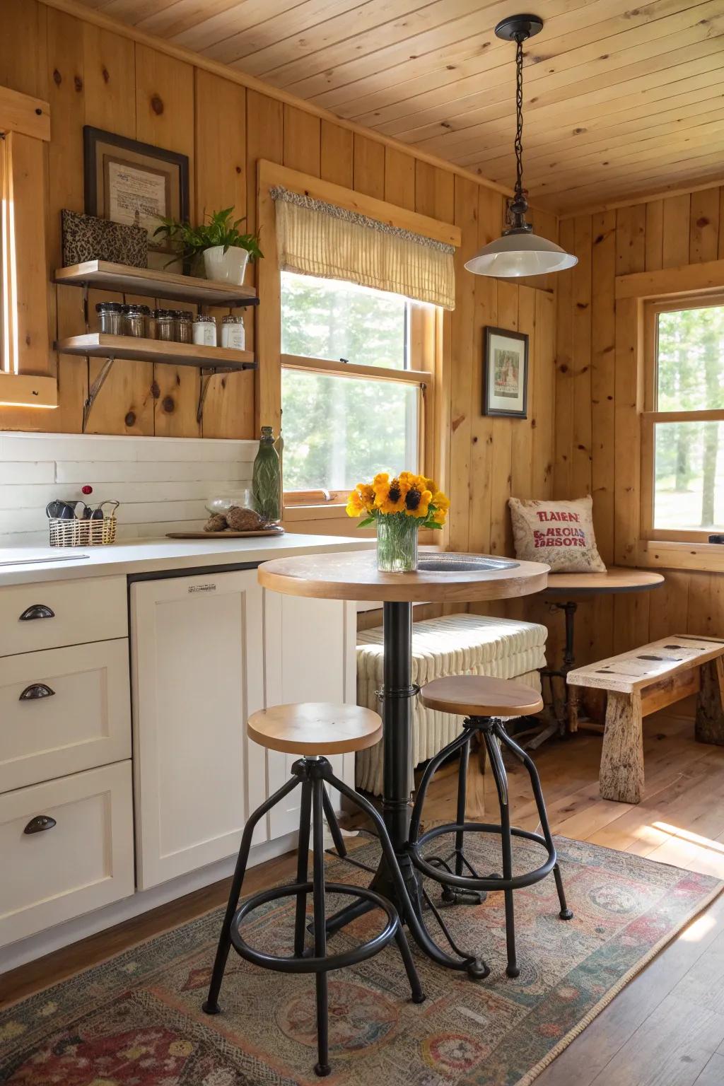 A cottage kitchen offering versatile seating arrangements for any occasion.