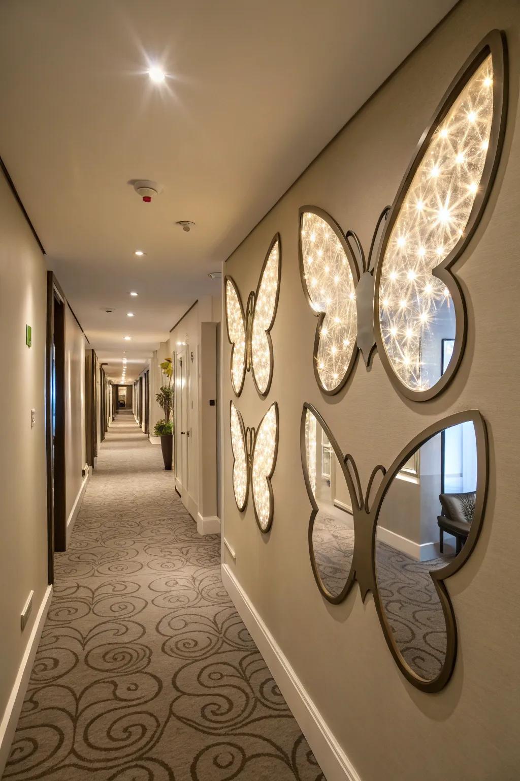 Butterfly looking glasses enhance illumination and design.