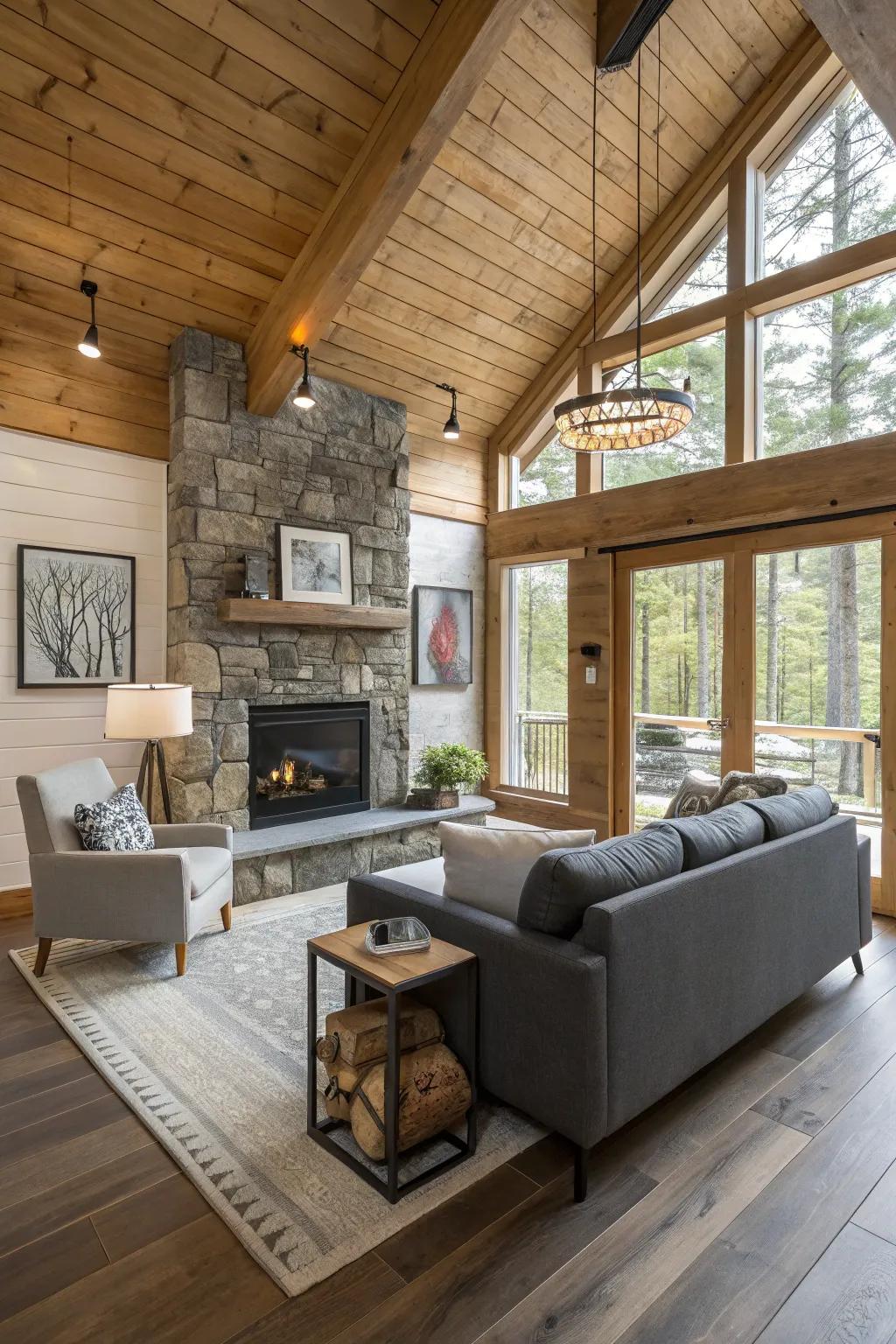 A mix of modern and country items creates a harmonious cabin space.