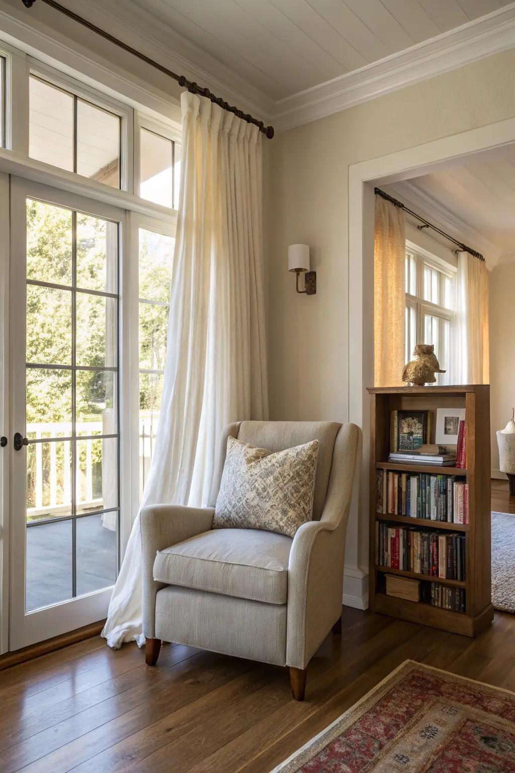 A comfortable reading spot in a California room for unwinding.