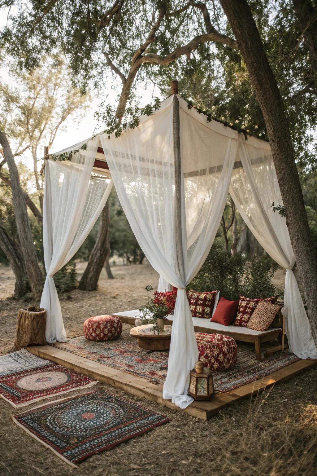 Transform your campsite with a romantic bohemian outdoor shelter.