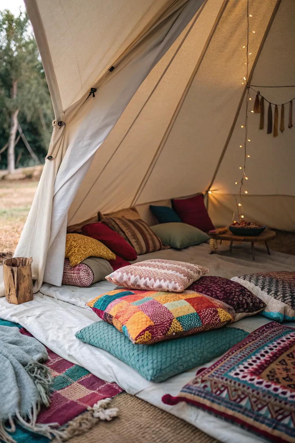 Add a pop of color to your tent with vibrant accents.