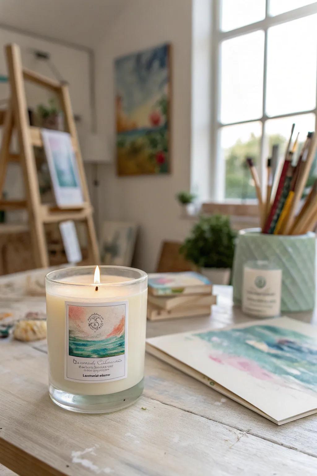 Watercolor candle labels that contribute a gentle, artistic detail.