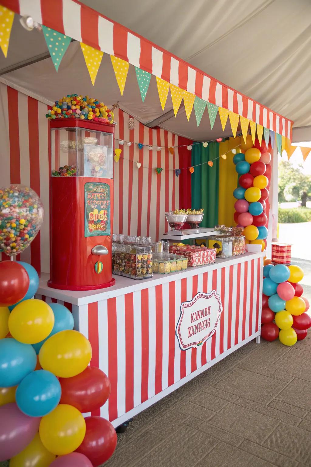 A carnival-themed sweets display that brings the excitement of the fair to life.