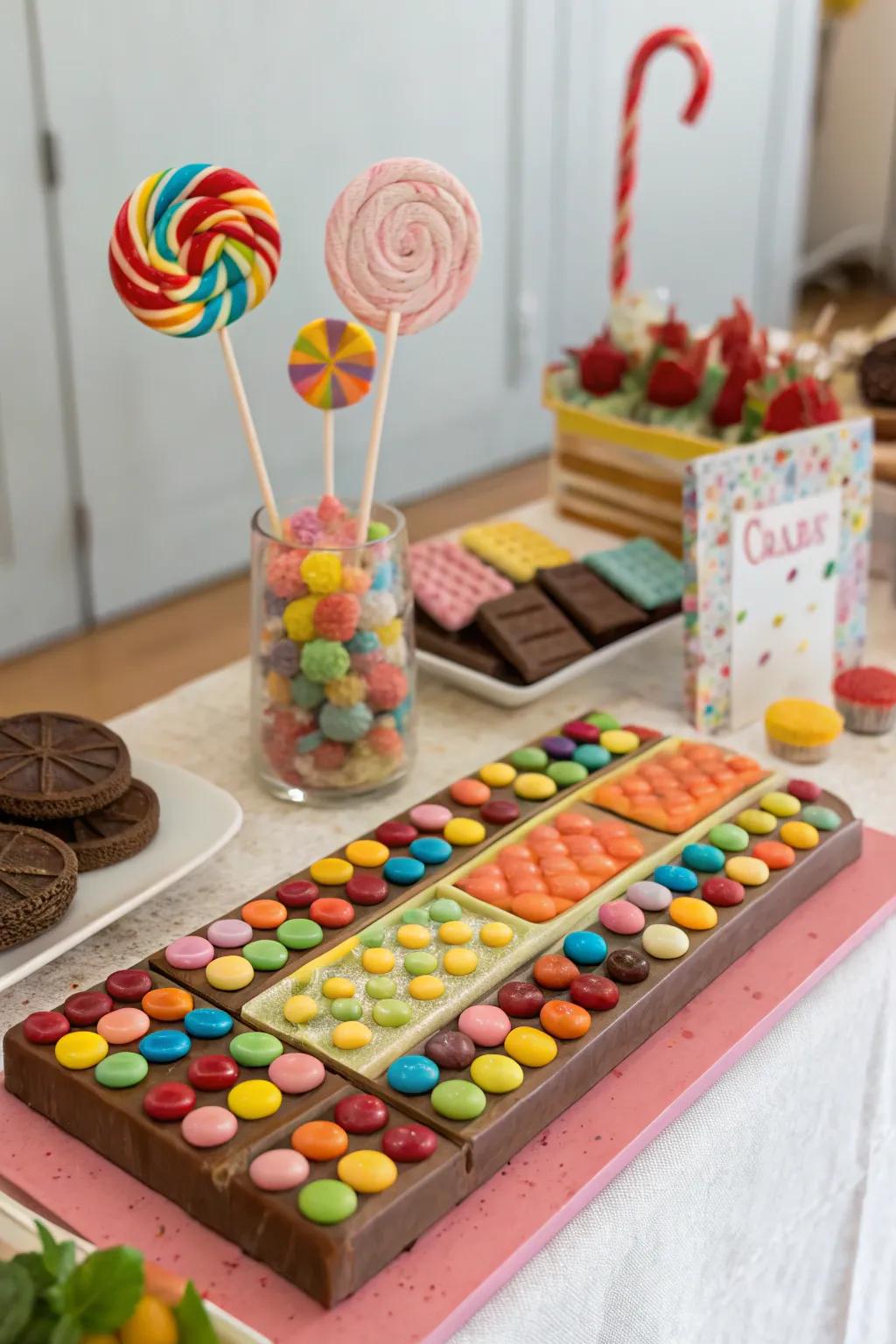 Enchanting whimsical candy bar featuring imaginative decor and unique treats.