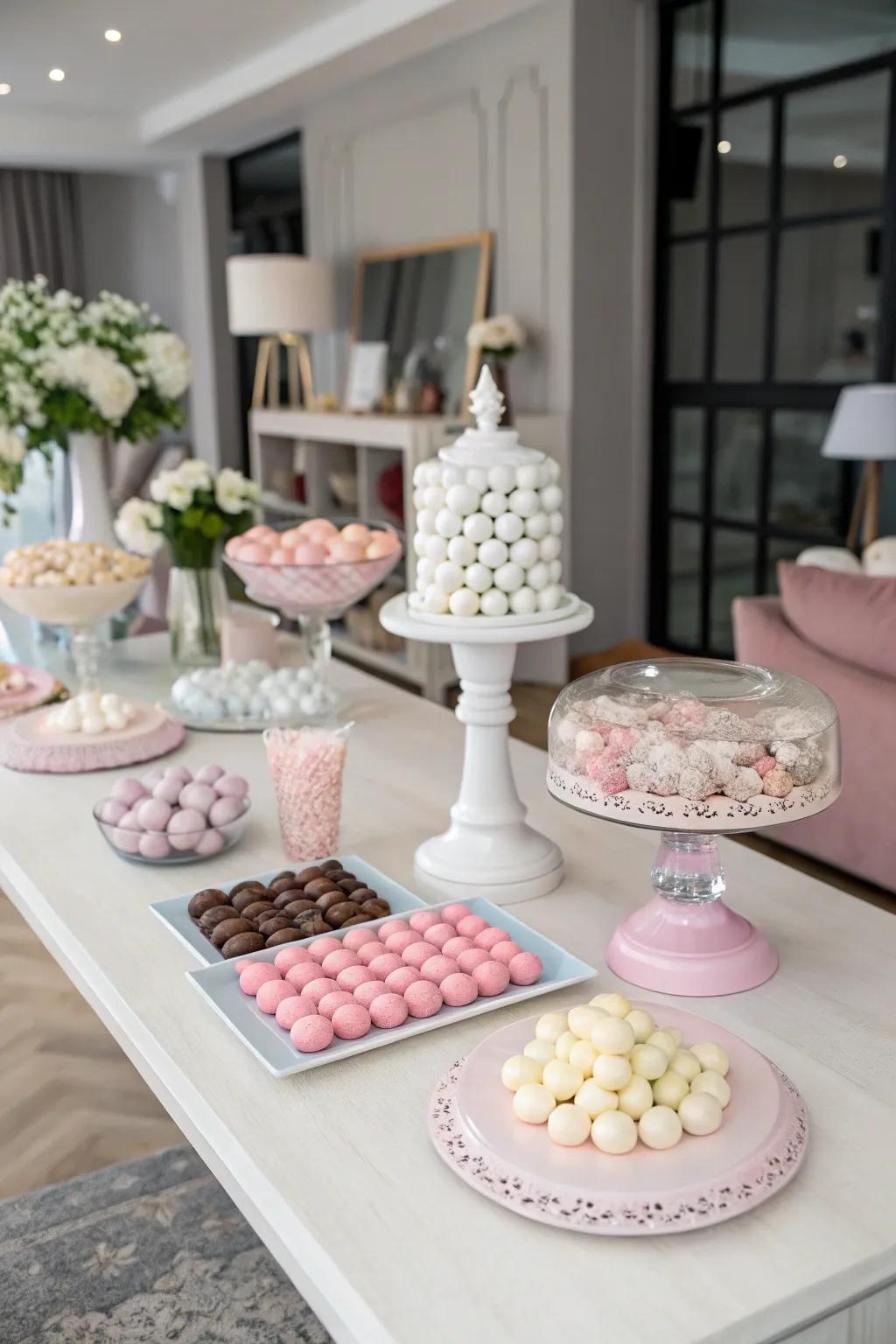 A sophisticated, monochrome sweets display.