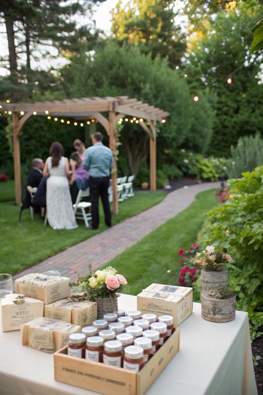 Homemade wedding favors add a unique touch to the celebration.
