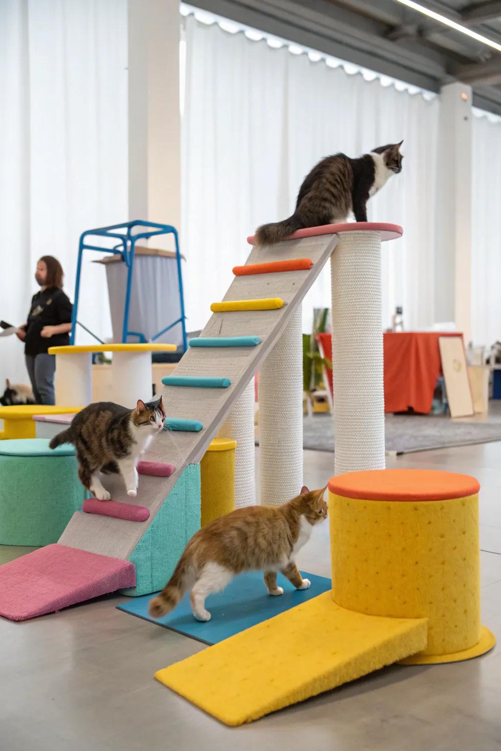 Unconventional leaps create a fun and challenging playground for cats.