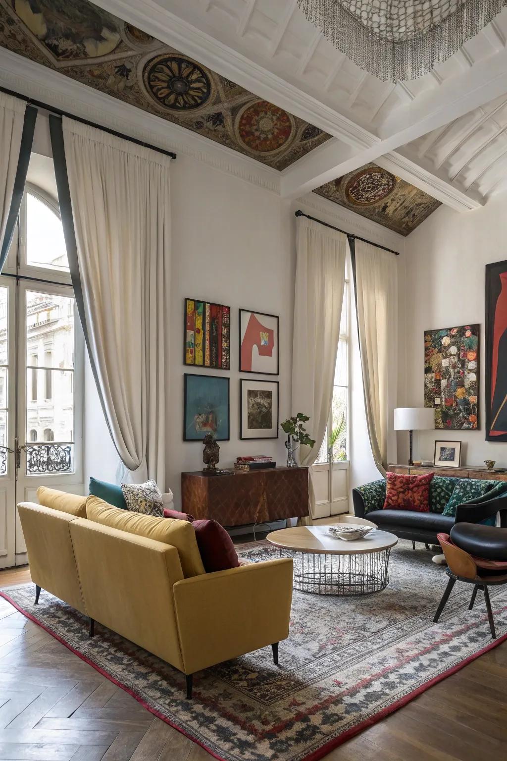 Asymmetrical curtains for a modern flair