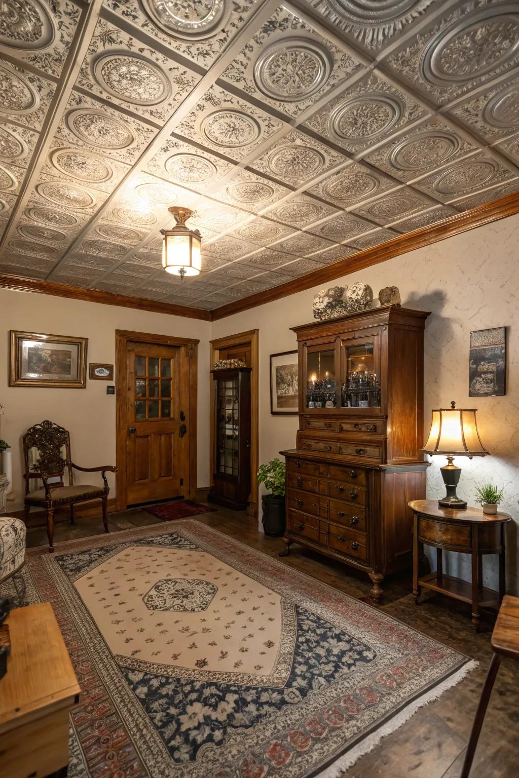 Add vintage glamour with tin tile ceilings.