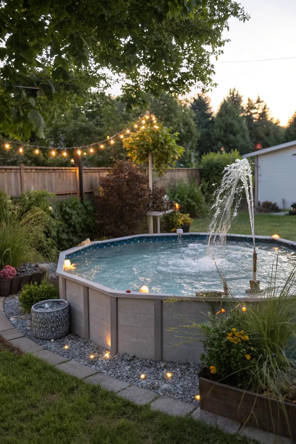 A handmade water feature contributes calm and beauty.