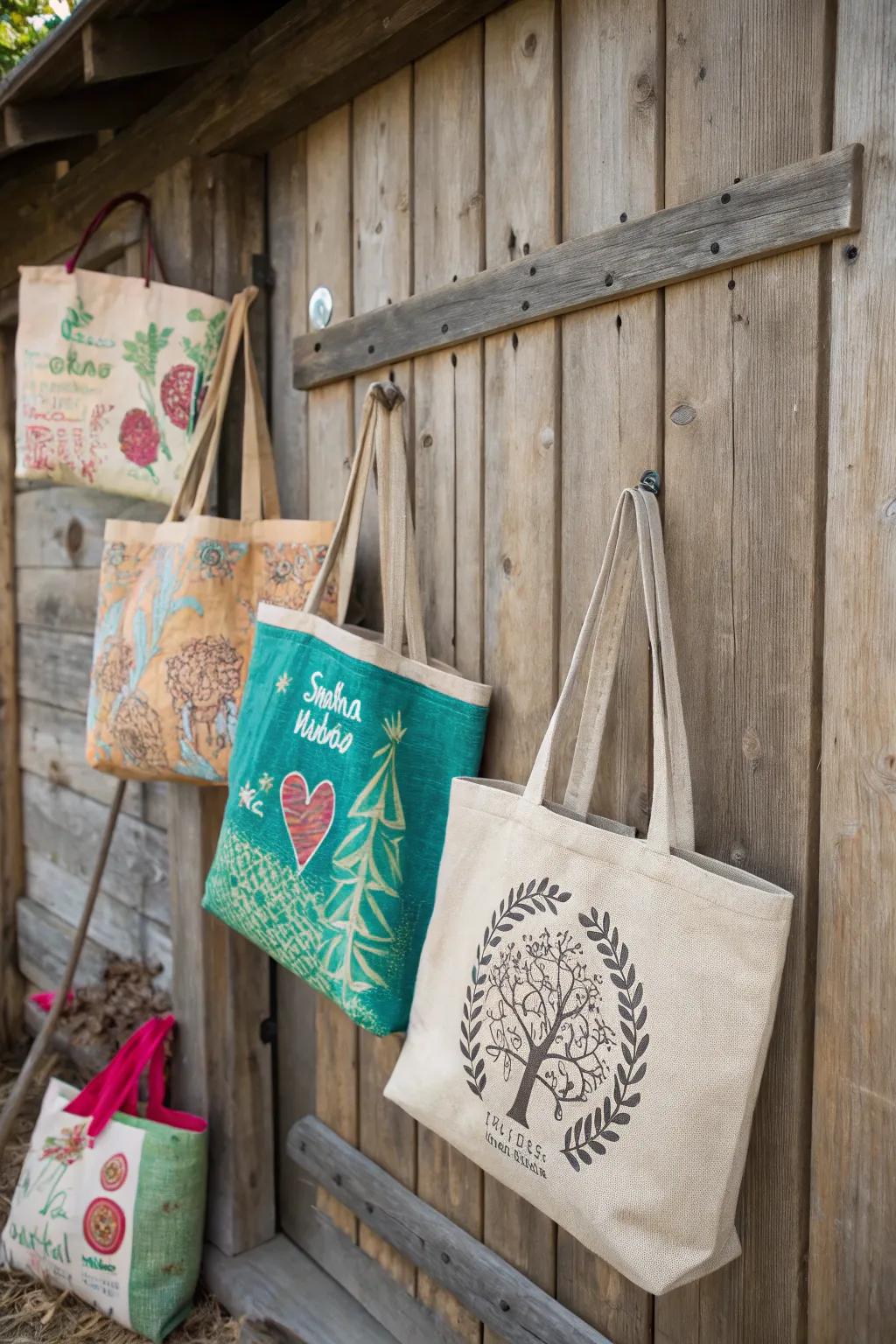 Eco-conscious carry bags are stylish and sustainable wedding favors.