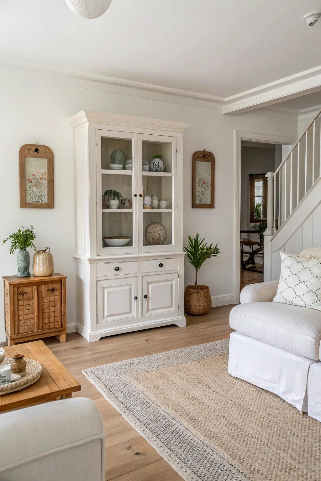 Minimalist approach highlights the cabinet's beauty.