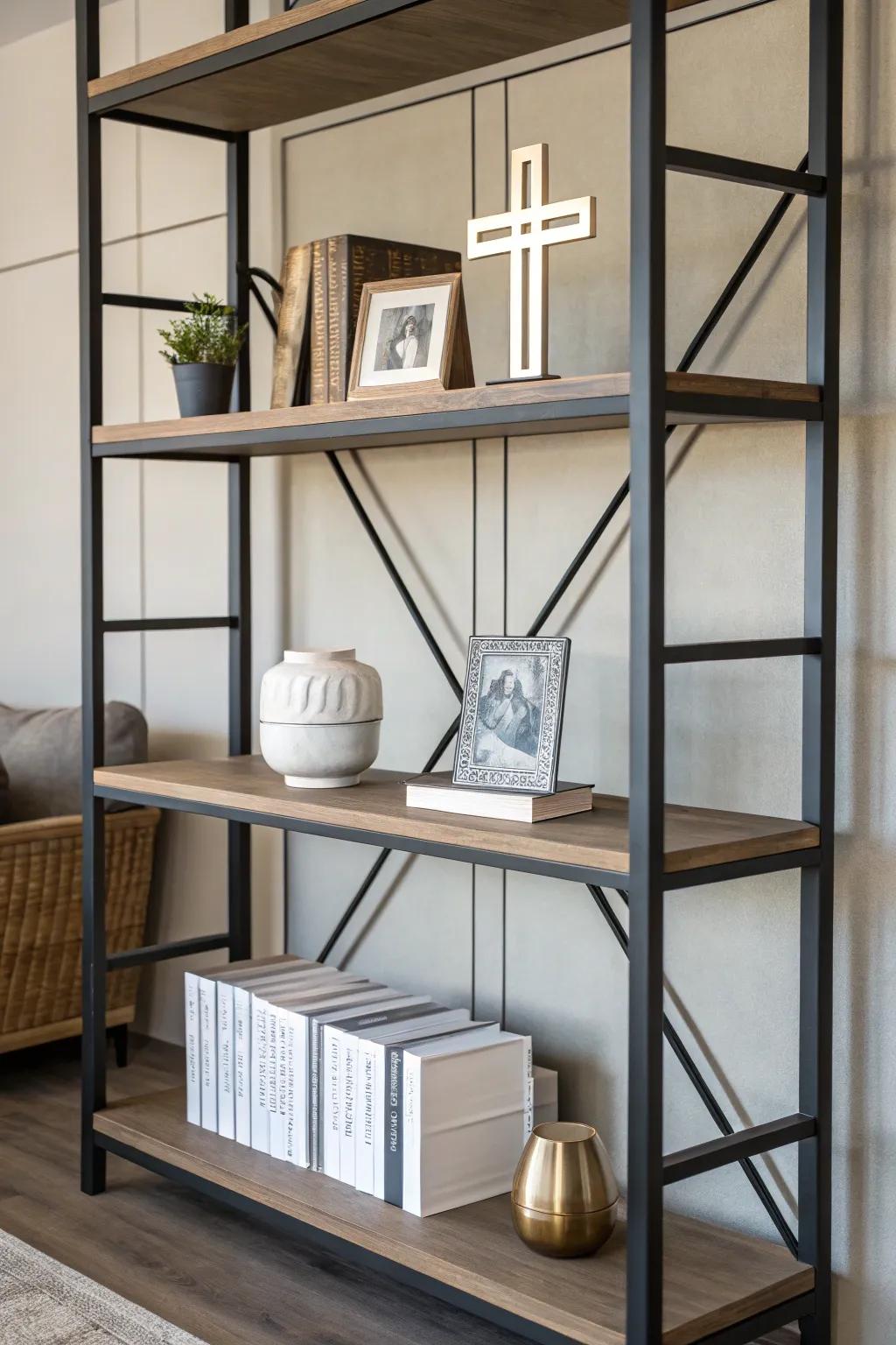 Minimalist devotional emblems present a contemporary and significant design aspect.