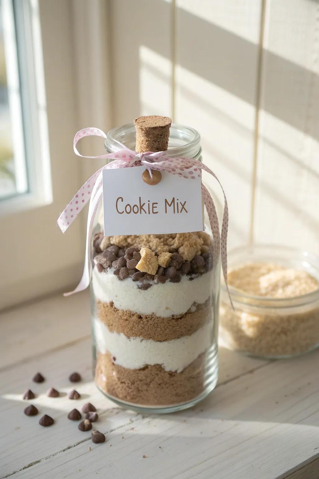 A delightful homemade gift: Layered cookie blend in a jar, impeccable for spreading holiday cheer!