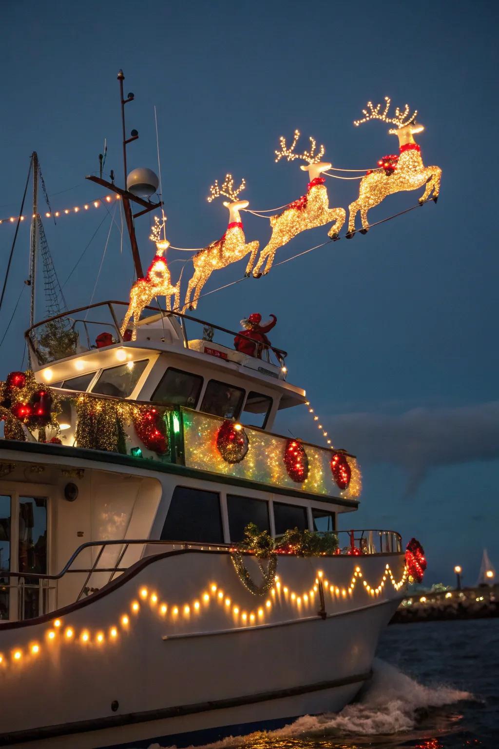 Deer flying through the night, captured in a stunning light display.