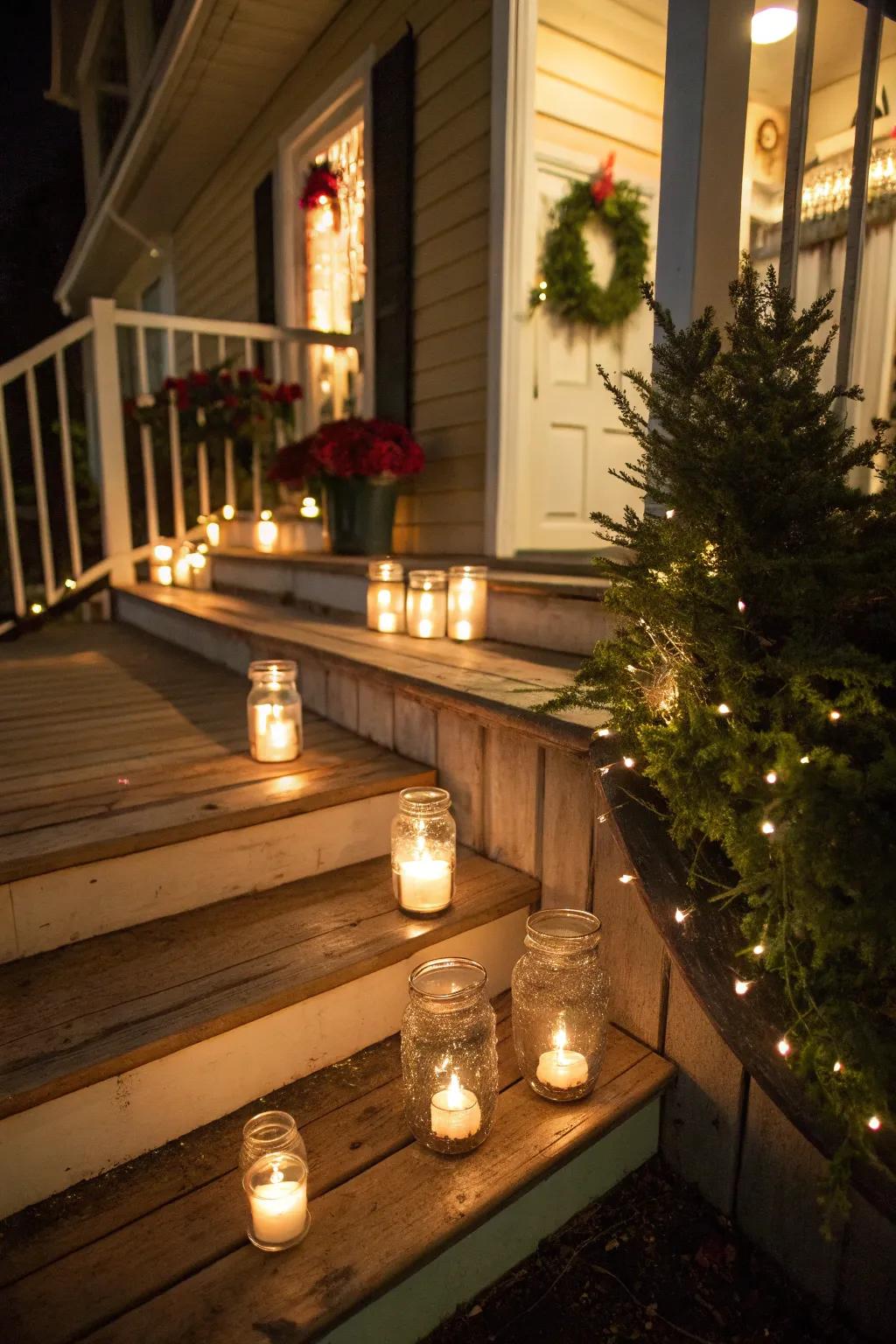 Pathway lights provide a cozy, inviting glow.