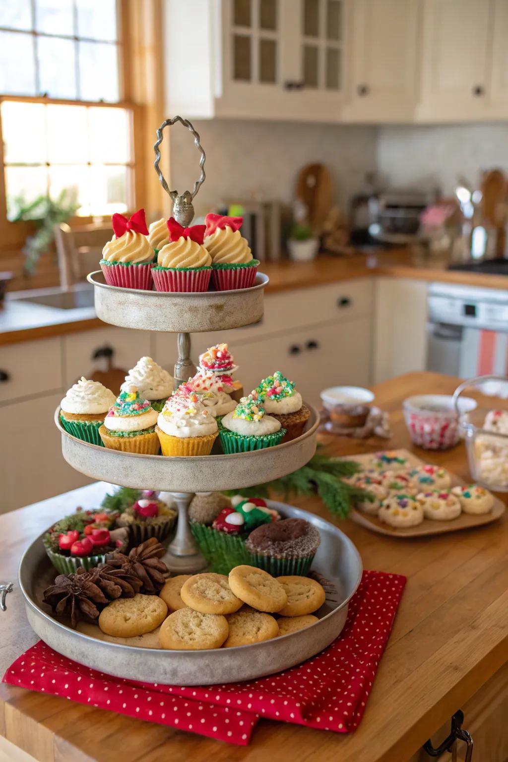 Baking delights on display in this holiday tiered stand.