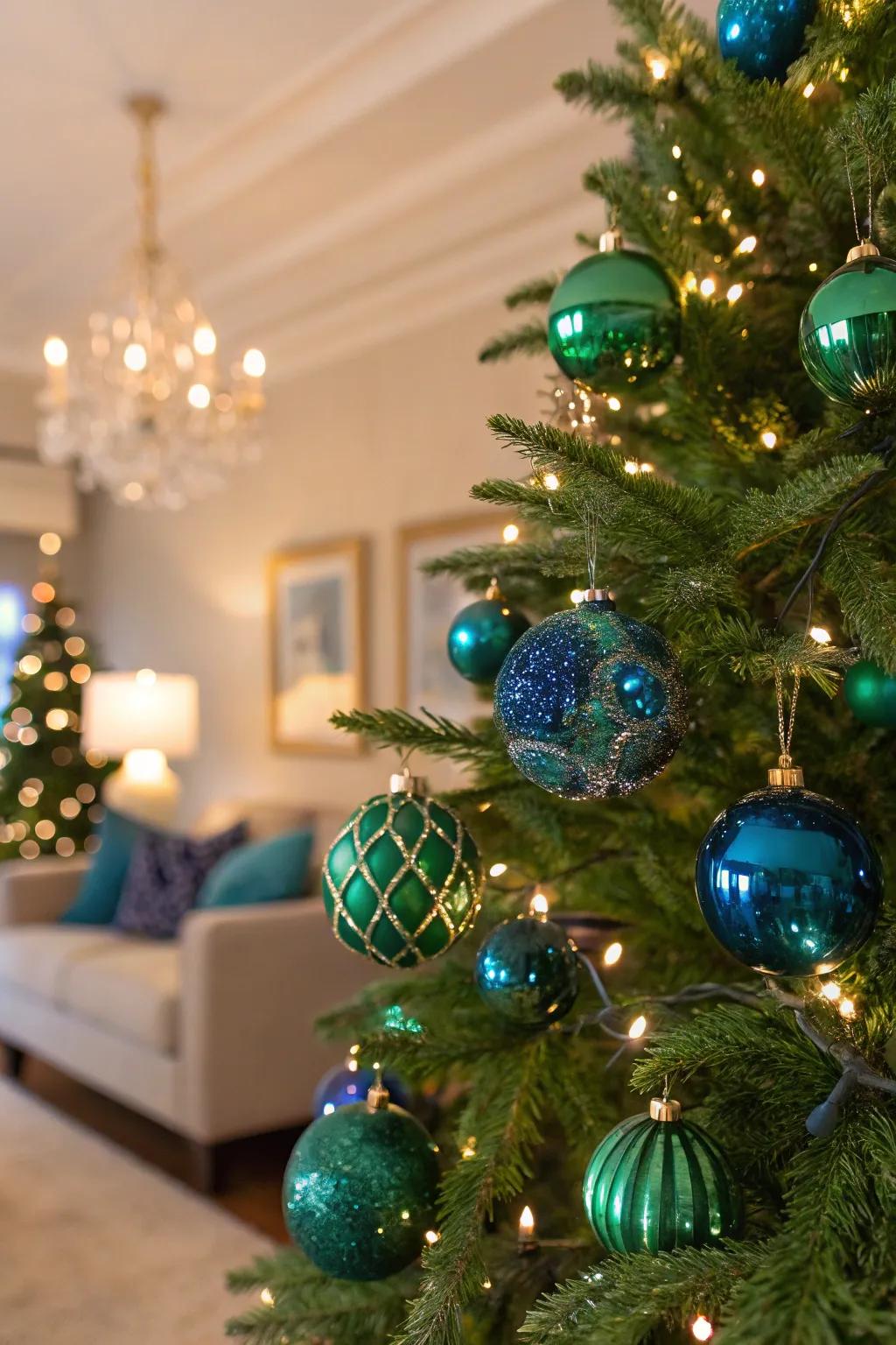 A luxurious Christmas tree with elegant jewel hues.