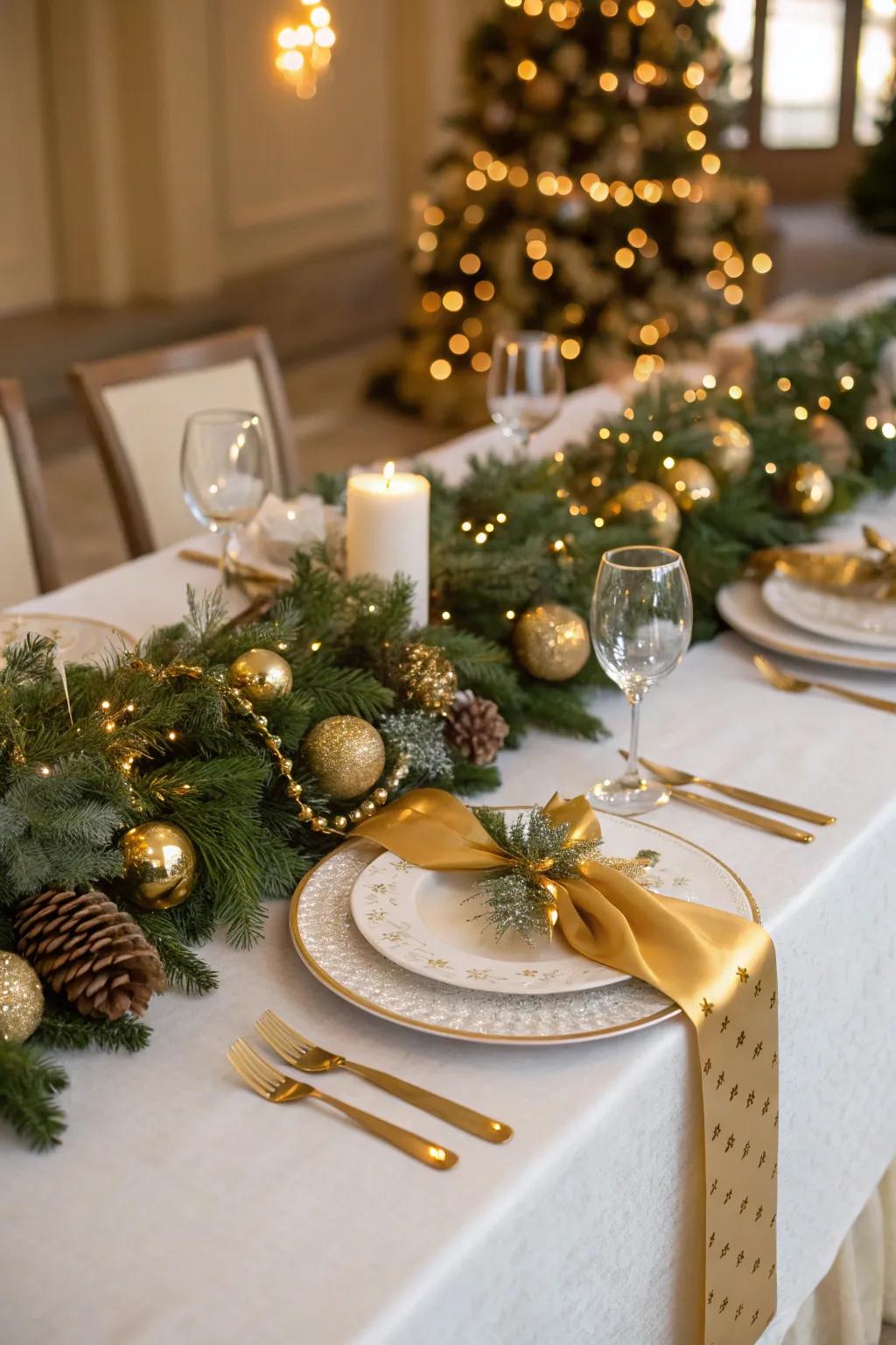 Pine and gilded components unite for Yuletide glamour.
