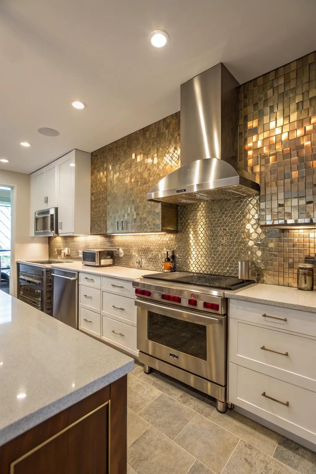 Reflective touches add a hint of luxury to this classic kitchen.