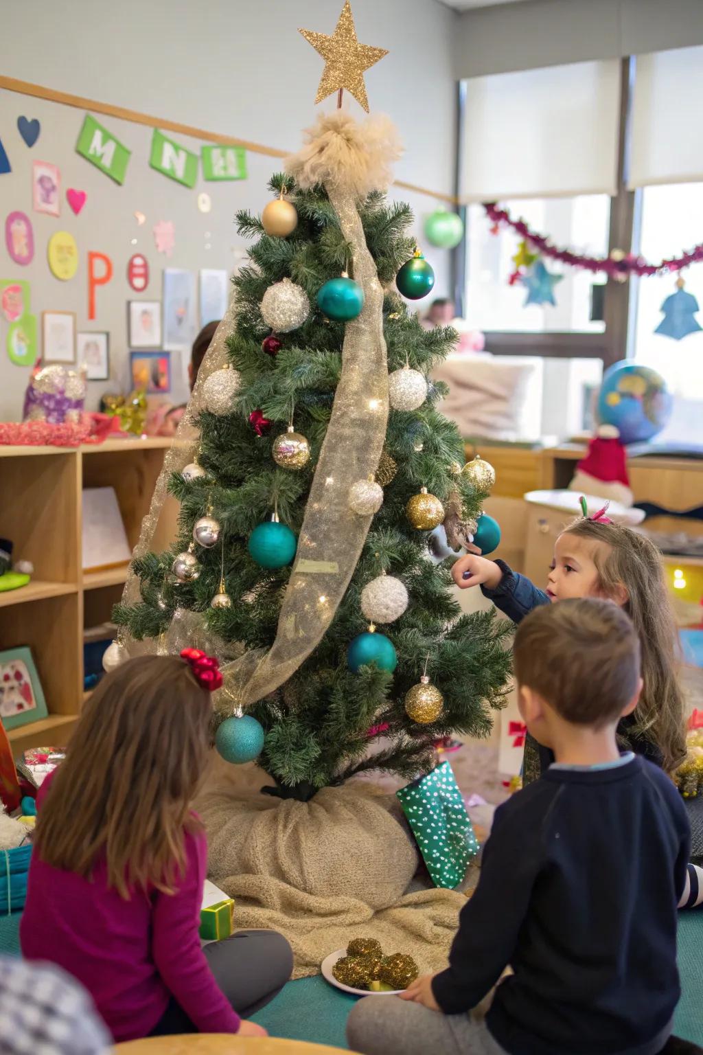 A sensory Yule tree showcasing varied textures
