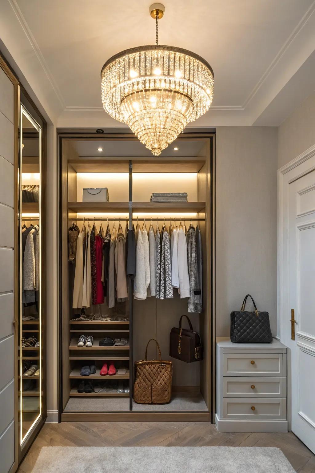 Statement lighting enhances your closet's style and utility.