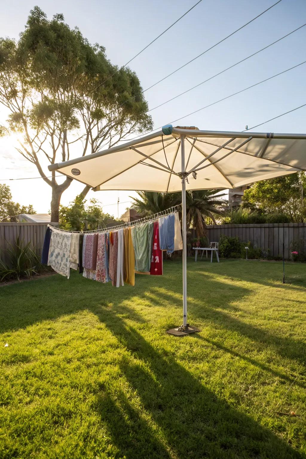 Easy to move and practical: the umbrella clothesline that's great for sunny days.