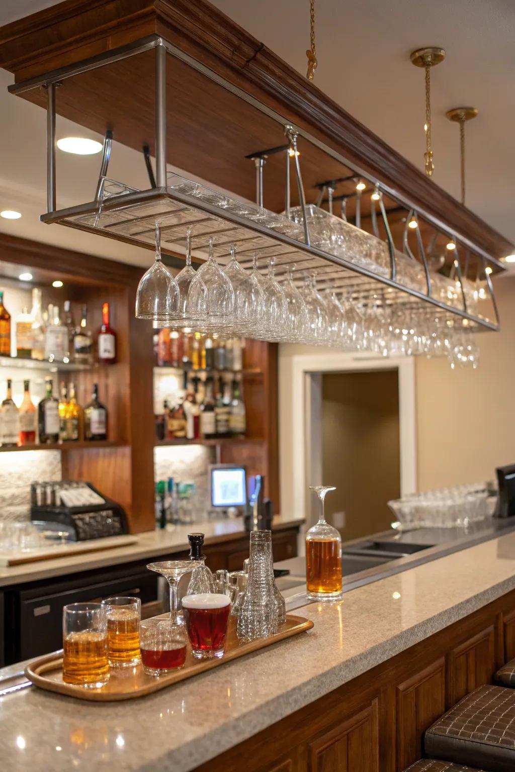 Elegantly displayed glassware improves the bar’s aesthetic.