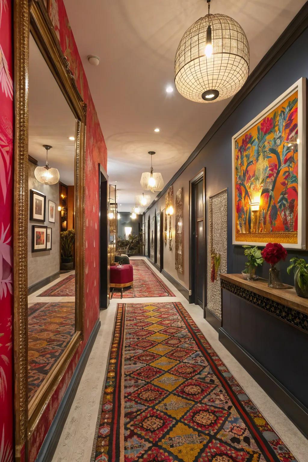 Mirrors can cause your hallway to feel more expansive and brighter.