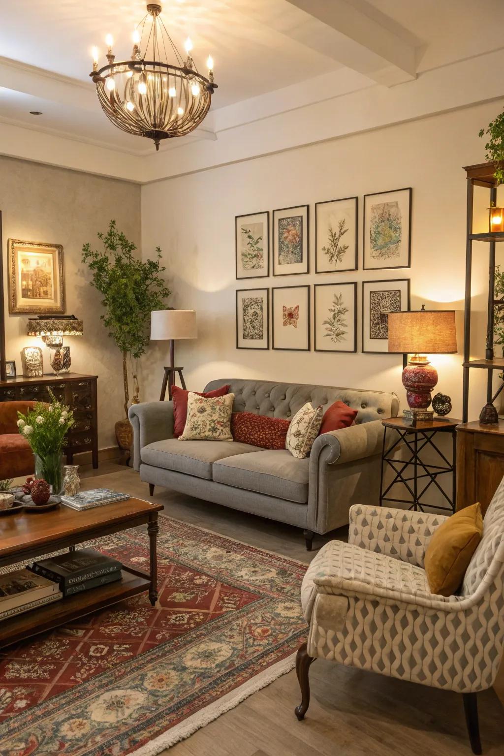 An interplay of contemporary and timeless elements fashions an eclectic yet harmonious living room.