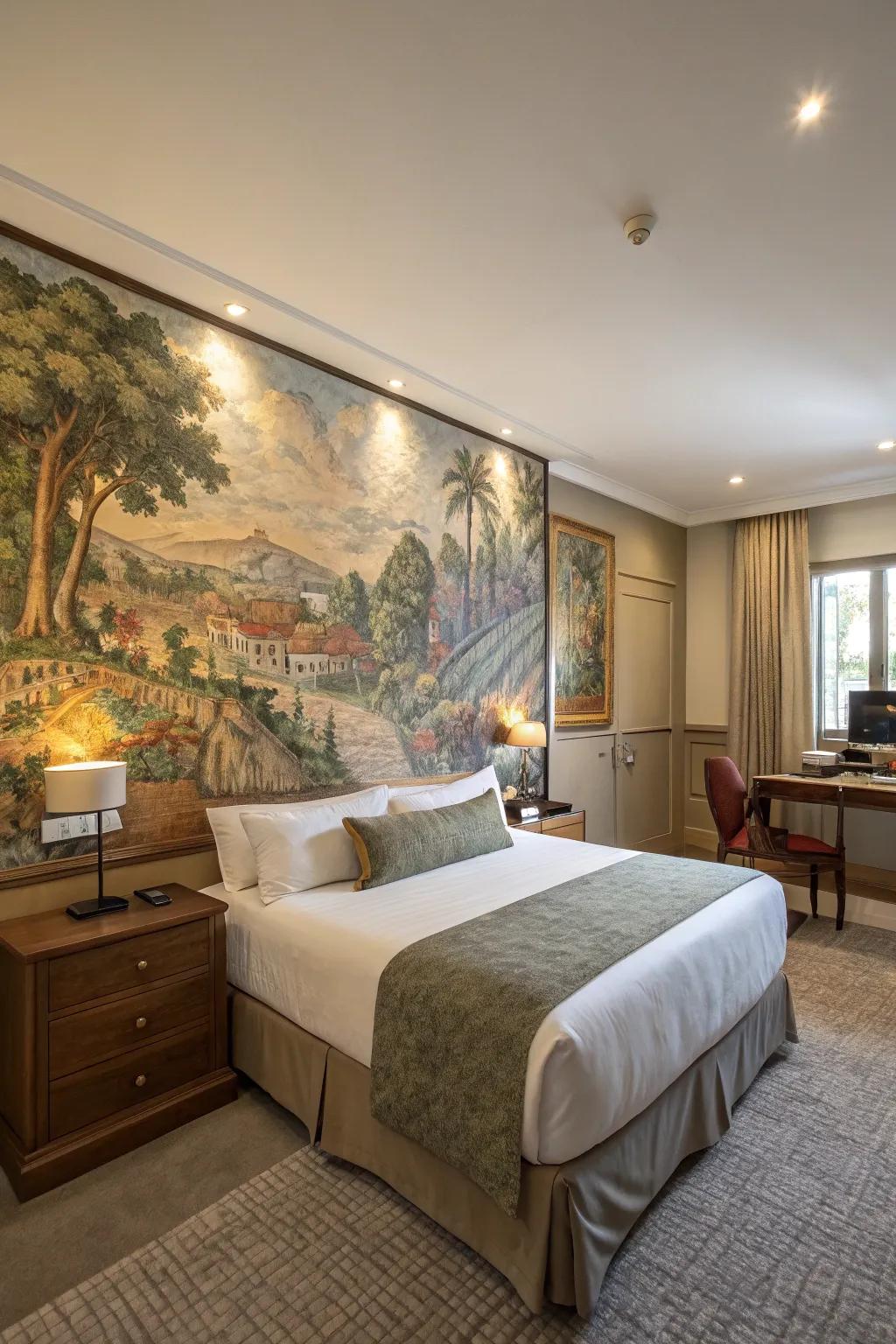 Creative wall art transforms this bedroom into a creative haven.