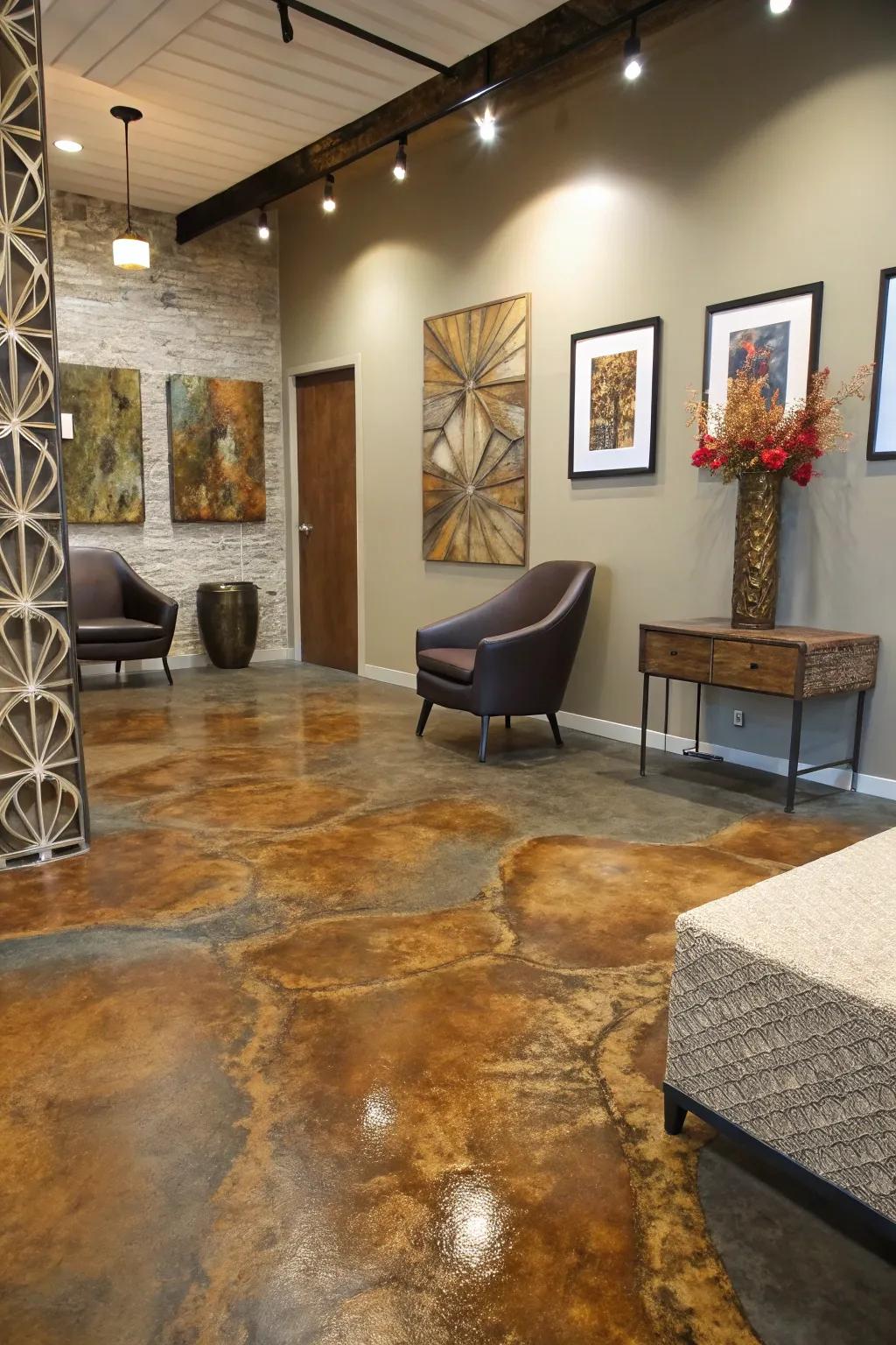 Marbled concrete floors offer a unique, artistic finish.
