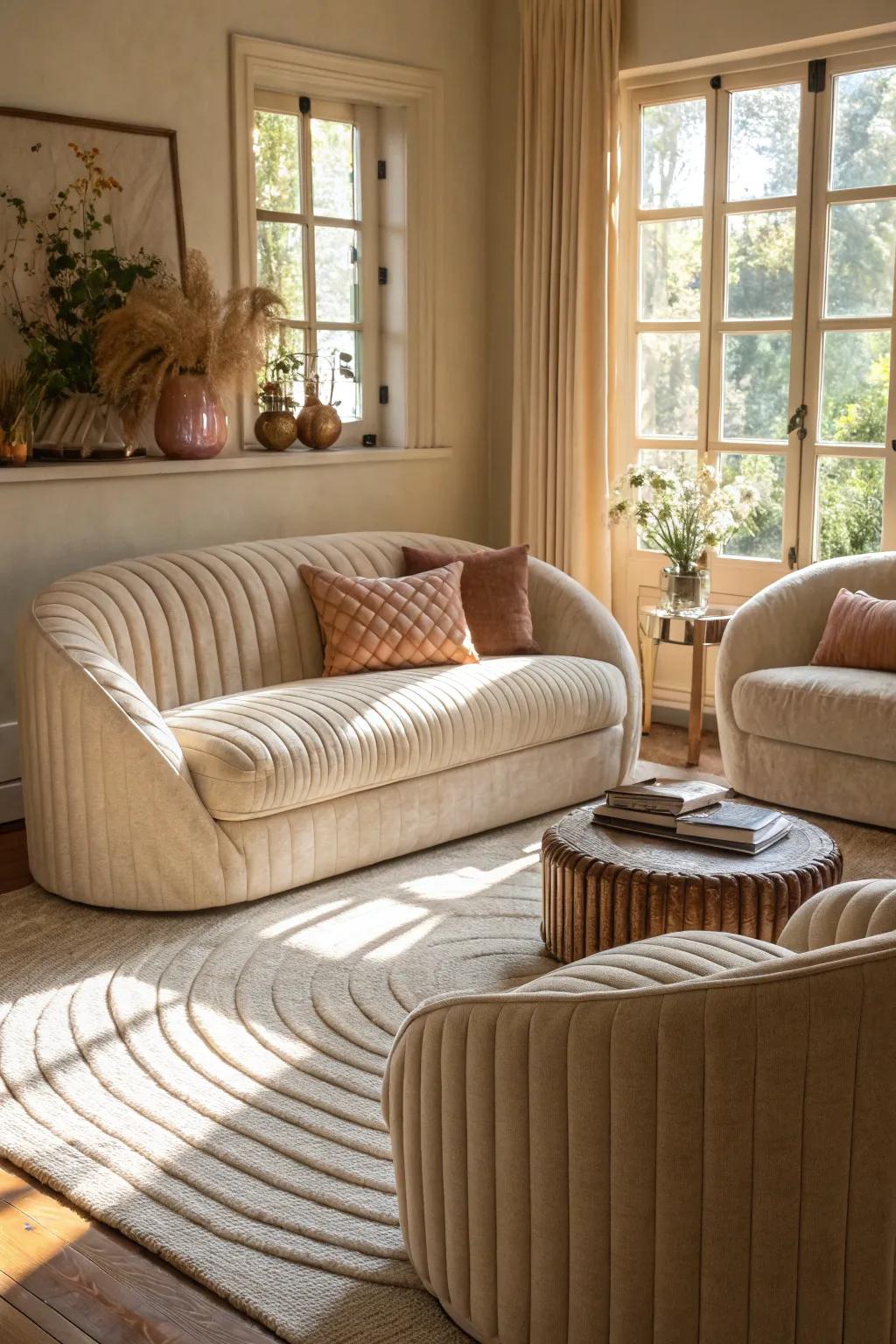 Fluid lines add softness and a welcoming vibe to your living room.