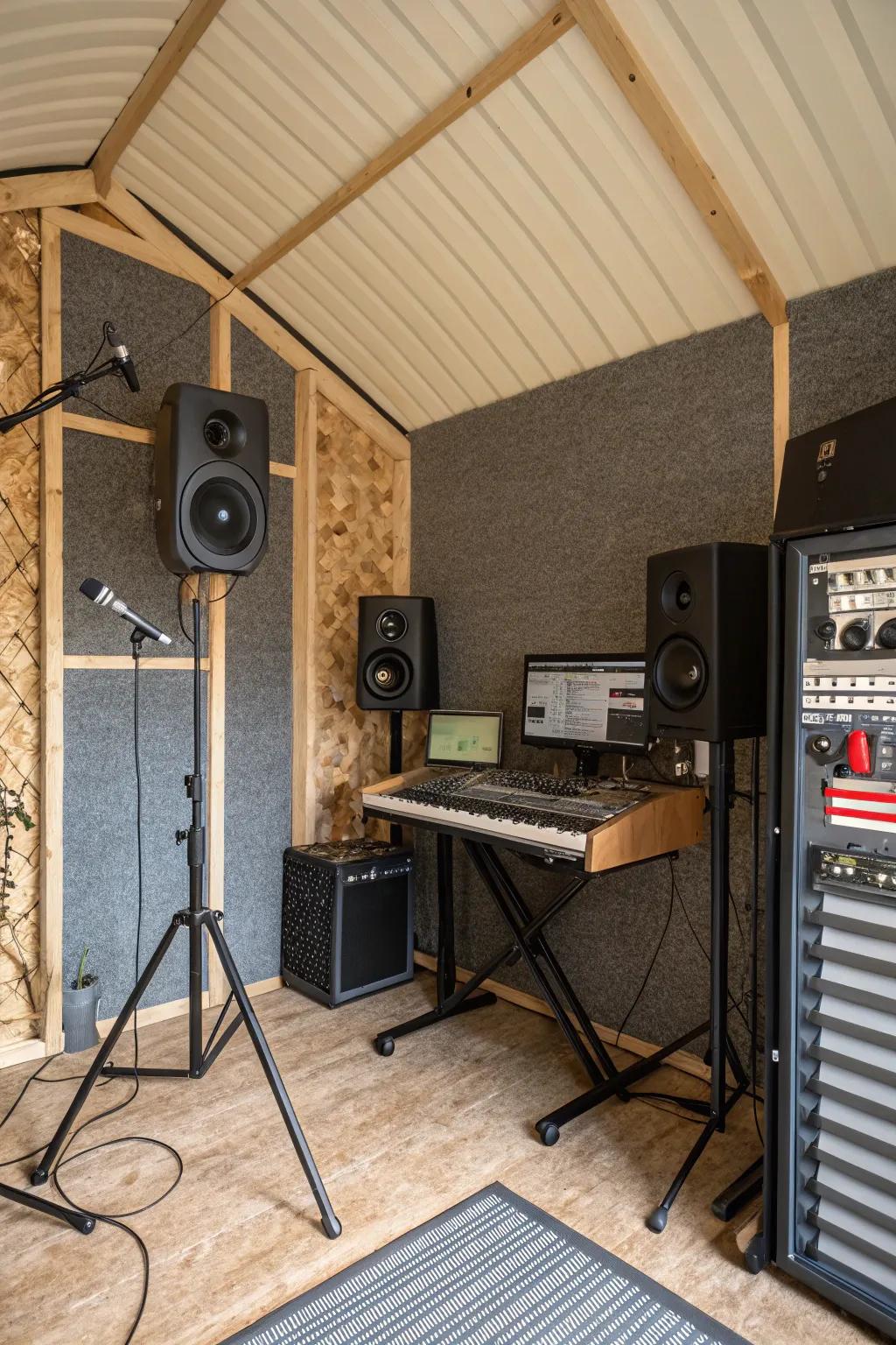 Create beautiful music in a shed recording studio.