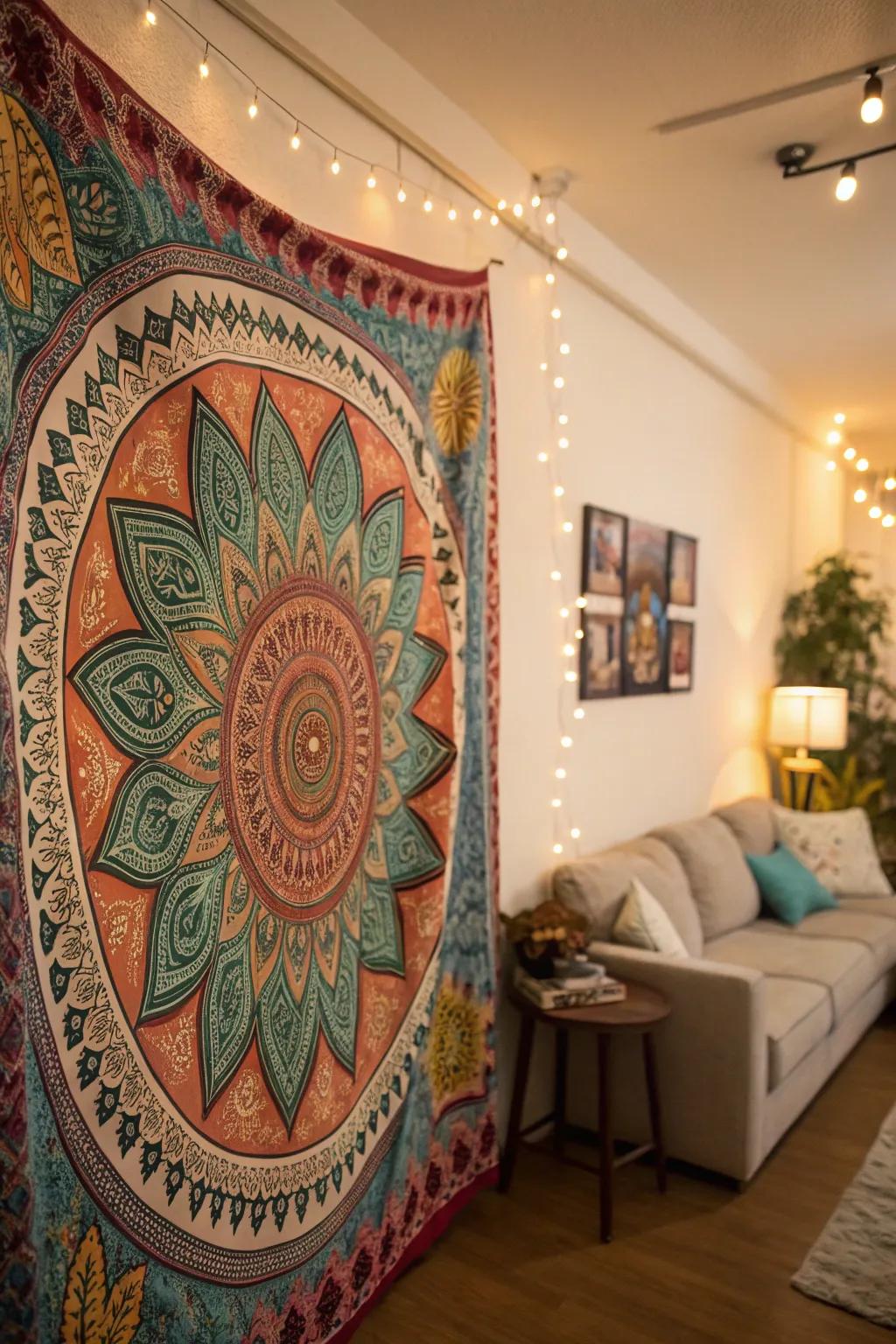 Free-spirited wall hangings design a relaxed vibe.