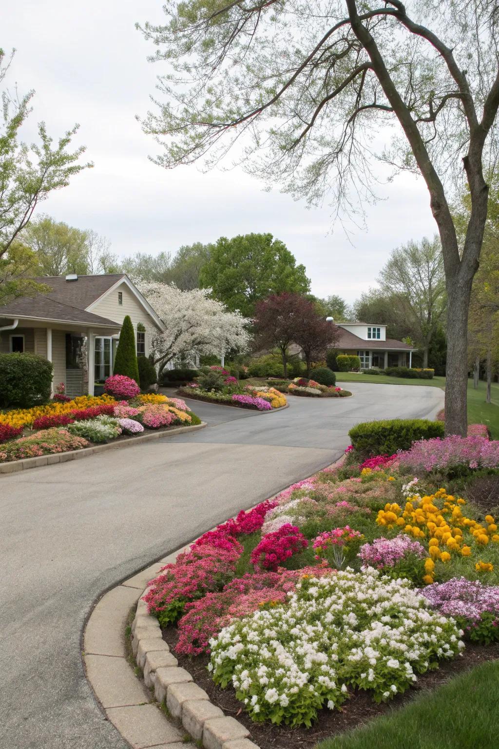 Seasonal blooms imbuing dynamic color into the driveway.
