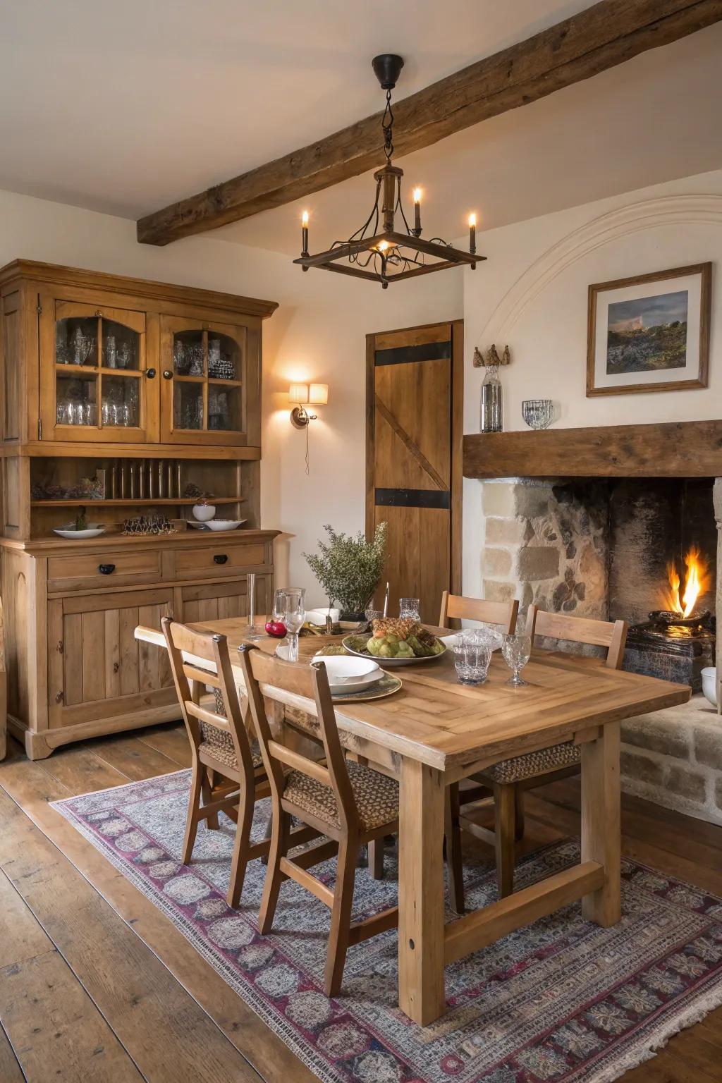 A dining area enriched with the timeless appeal of weathered wood.