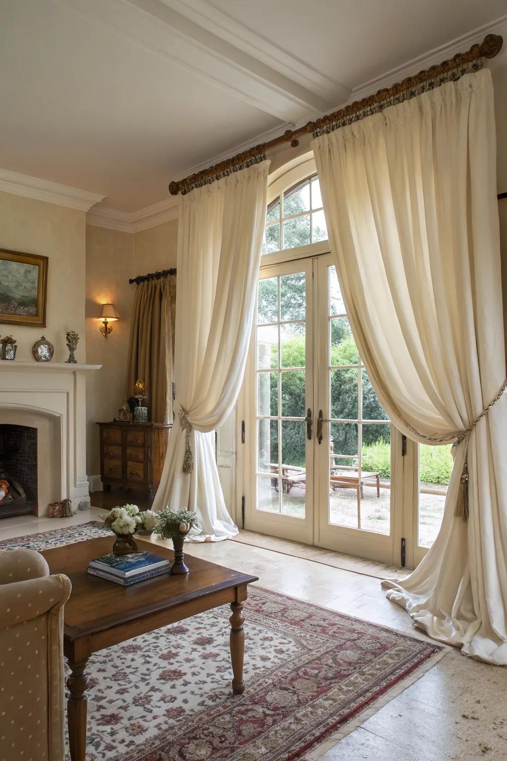 Hints of luxurious textiles like silk add sophistication to cottage decor.