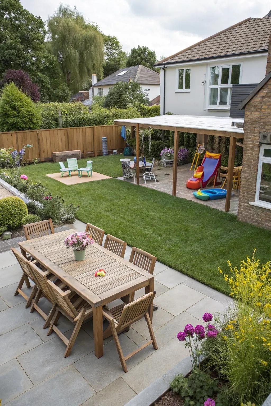 Multiple zones improve backyard functionality.