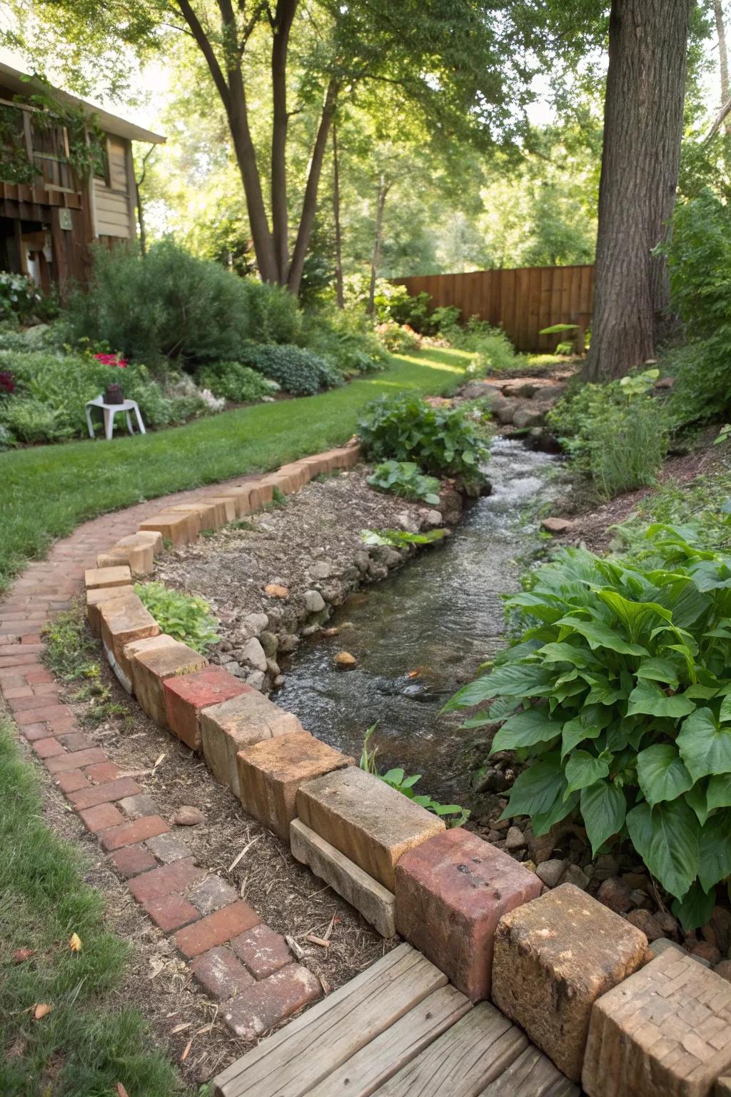 Recycled substances impart persona and sustainability to your streamside landscape.