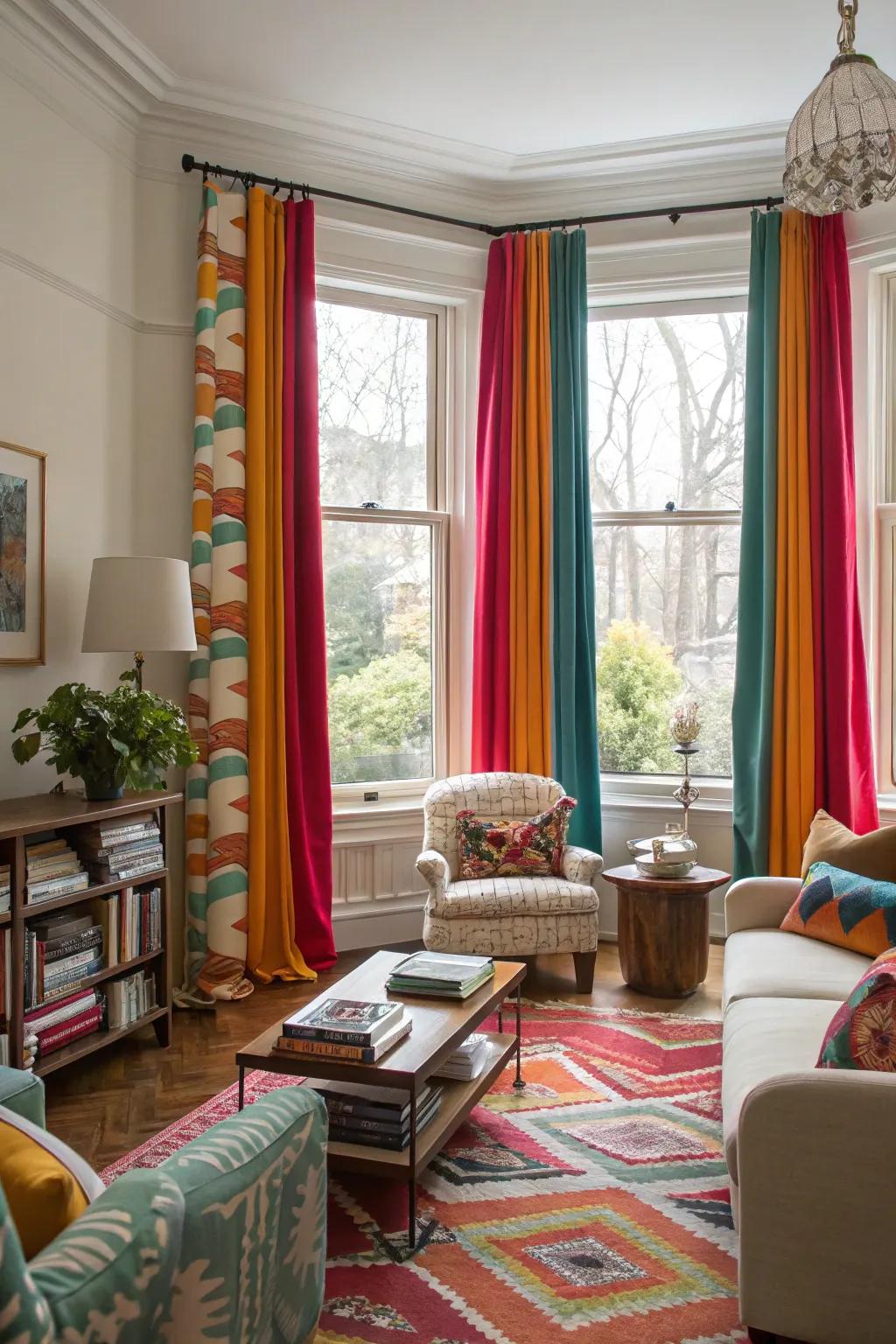 Striking curtains contribute vibrancy and a dynamic element to your decor.