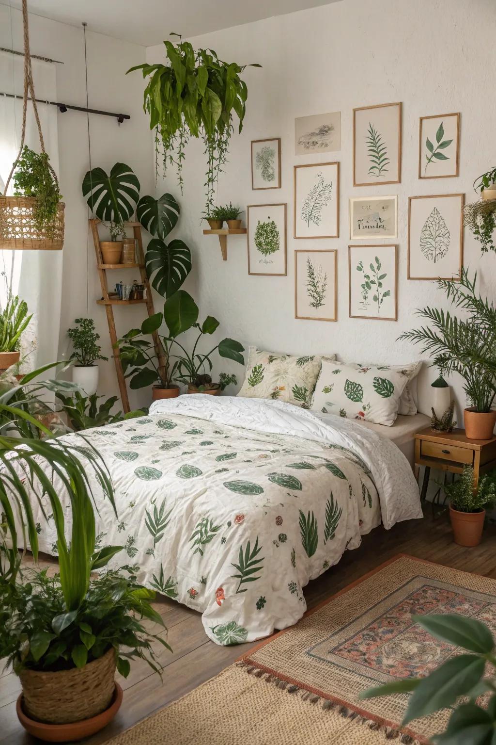 Eco-inspired decor infuses tranquility and freshness to the space.
