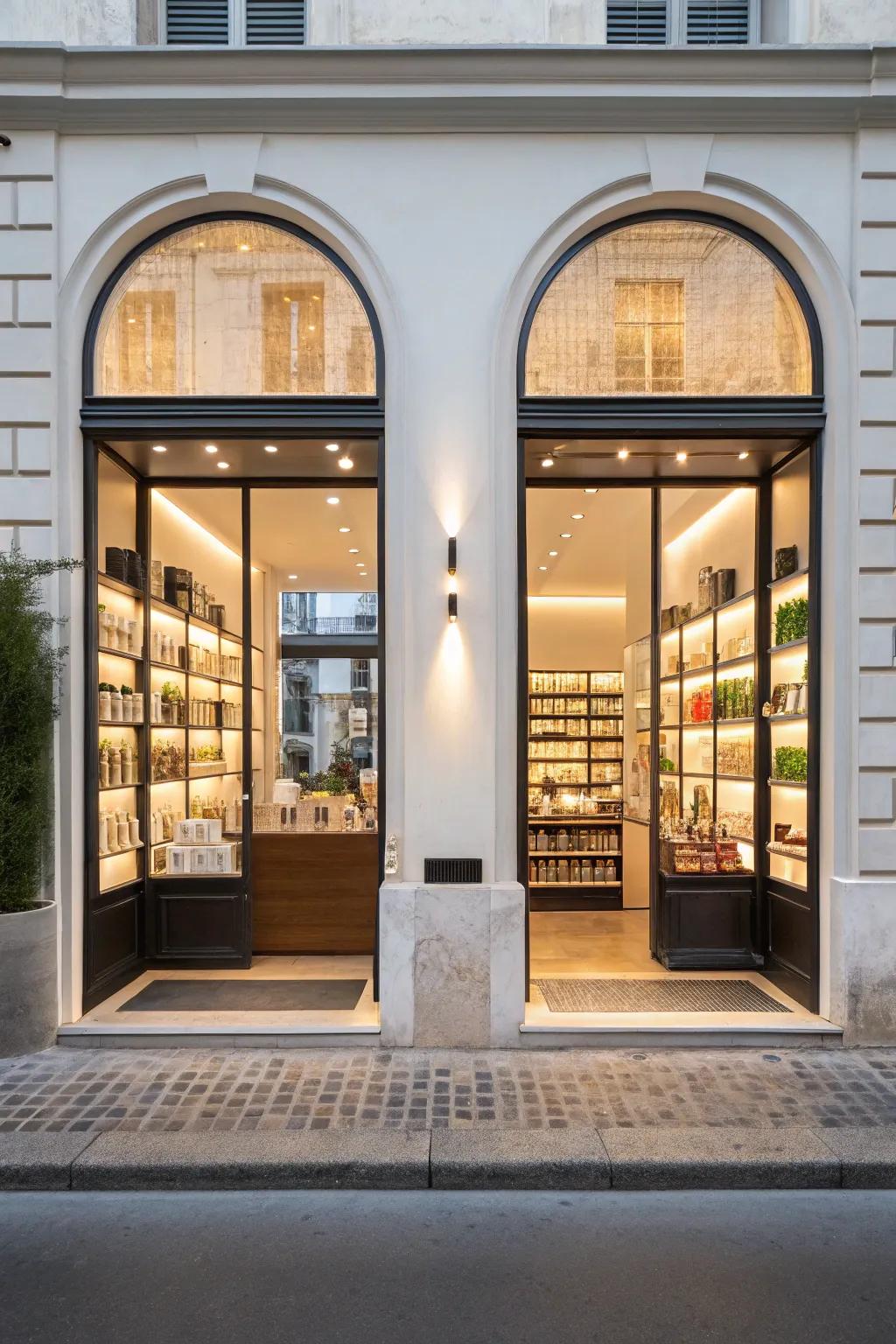 A shopfront utilizing symmetry for a harmonious and balanced visual appeal.